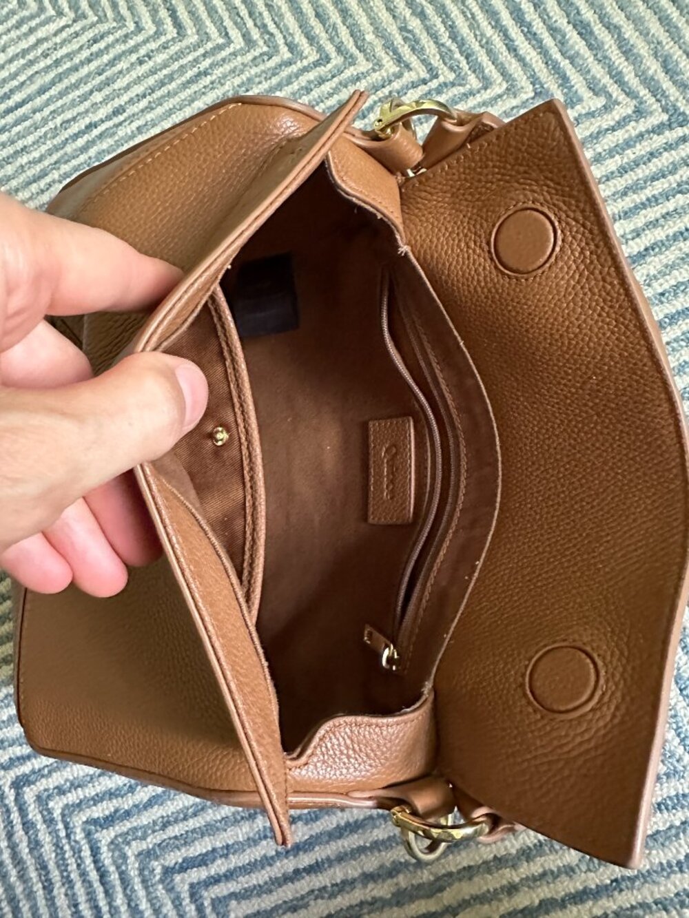 Quince Italian Leather Patchwork Crossbody Bag Cognac Color - Picture 7 of 16
